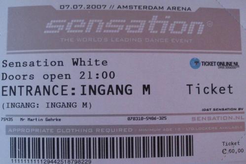 Sensation White 2007-Ticket